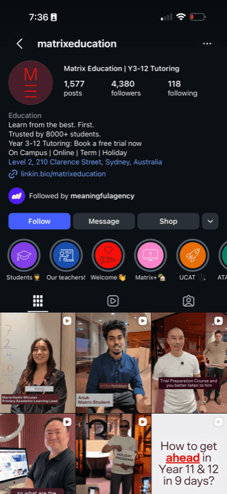 Matrix Education Instagram